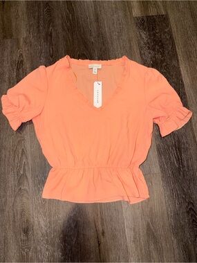 Top shop Coral Ruffle-Sleeve Peplum Top